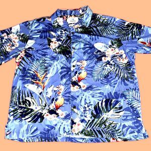 28 Palms Button Up Shirt Men's Short Sleeve Hawaiian Blue Multicolor Size XL
